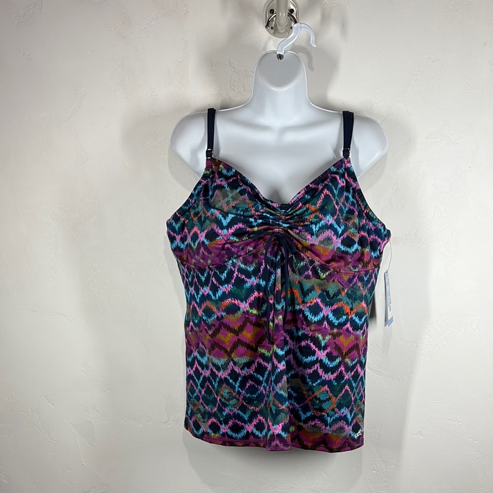 NWT Dolphin Blue and Purple Sleeveless Tie Front Camisole Swim Top size XXL